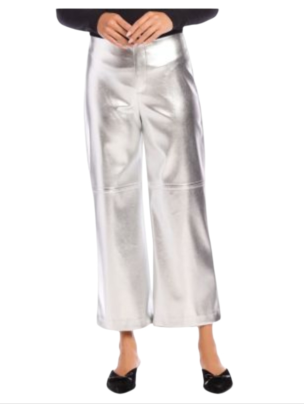 Fifteen Twenty Faux Leather Silver Wide Leg Cropped Pants - M.        A50